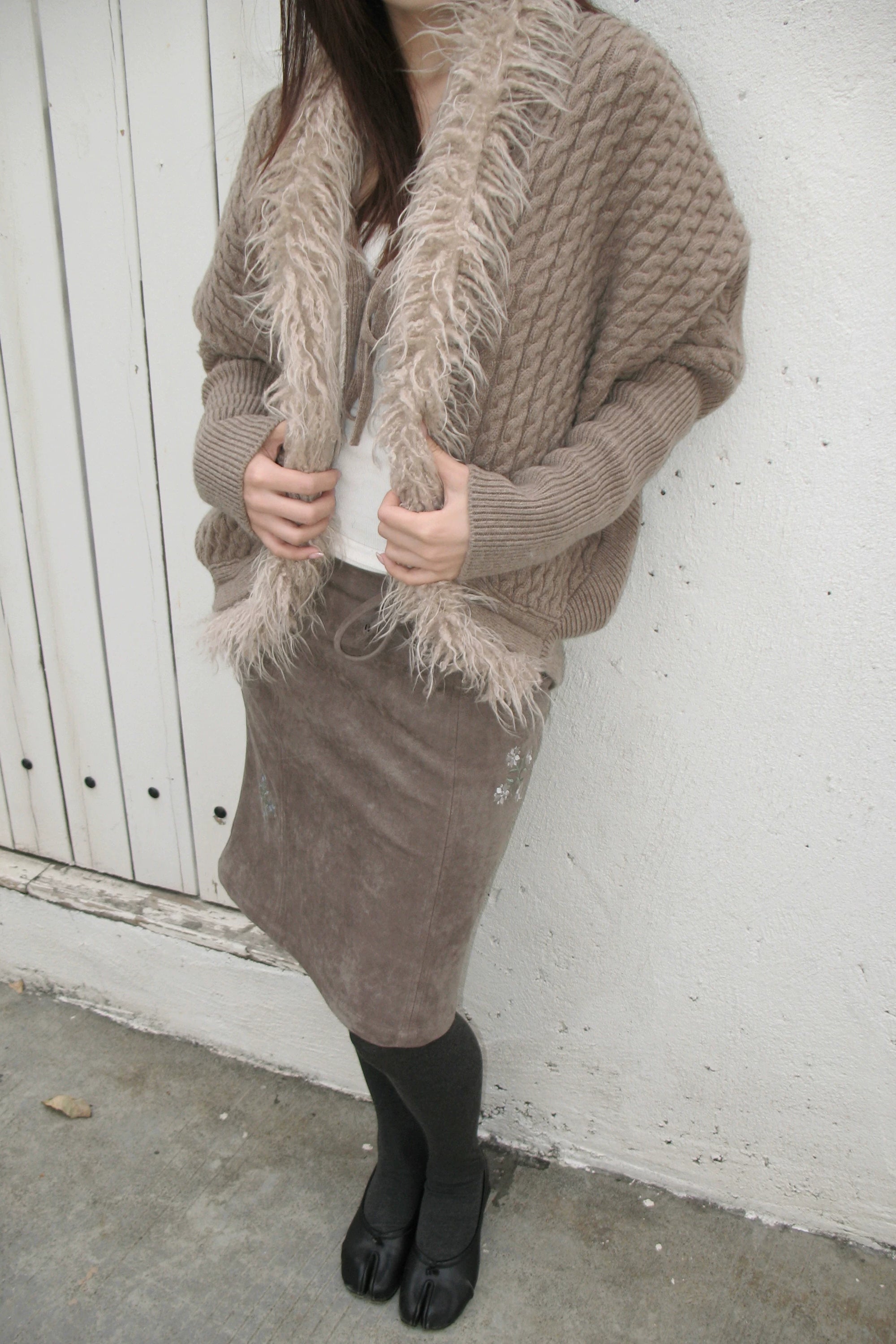 Faux Fur Trim Knit Cardigan – Yujmiu