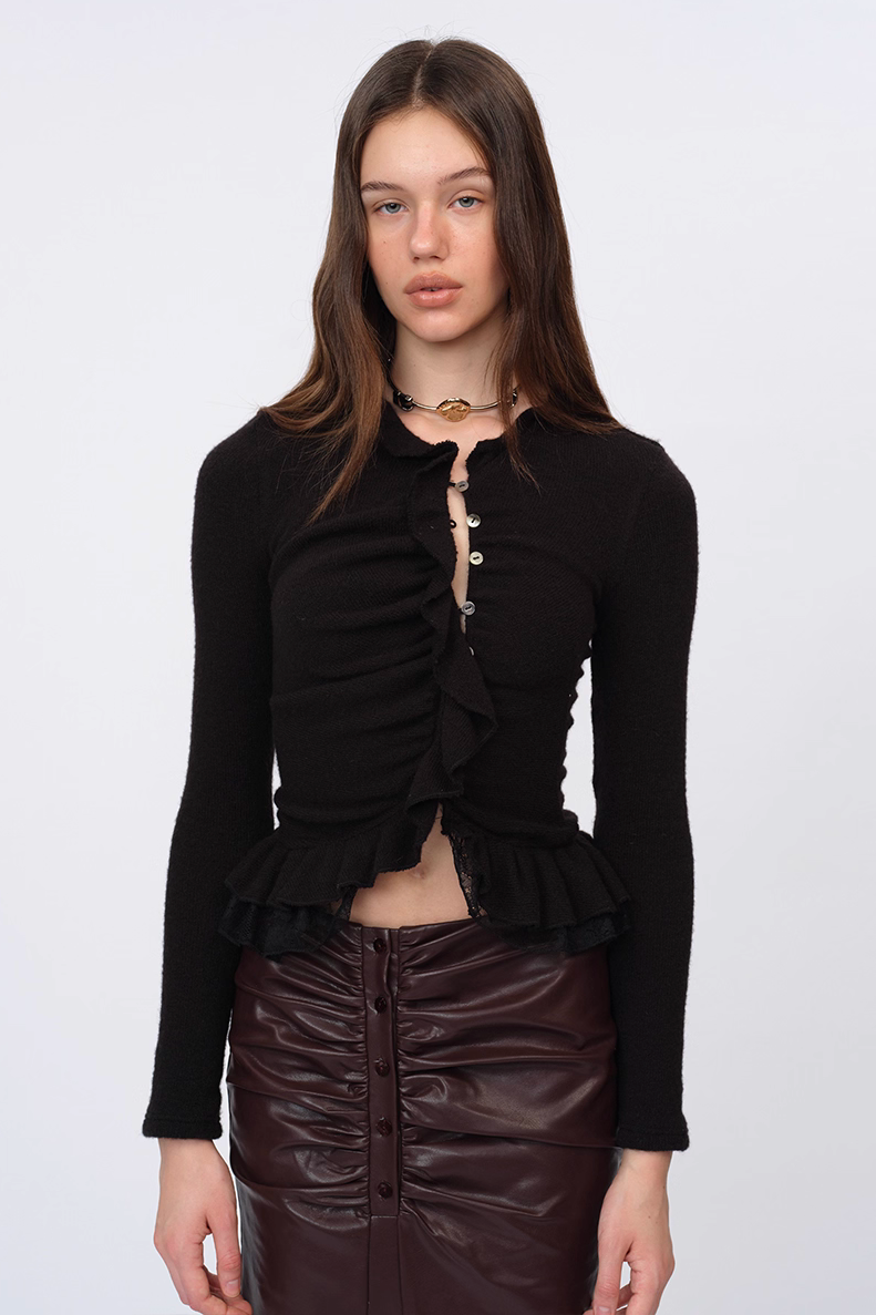 Asymmetric Cropped Ruffle Cardigan – Yujmiu