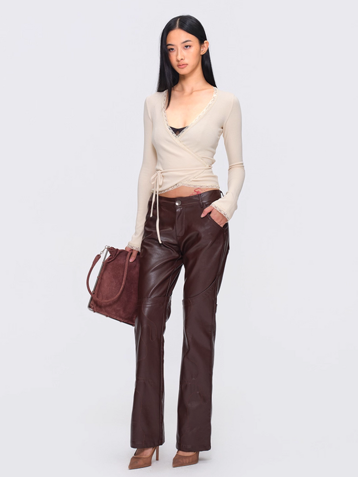 Lace Trim Wrap Cardigan - Cream