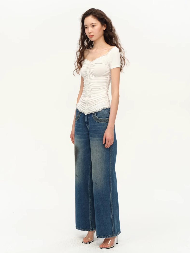 Ruched Open Back Top - White