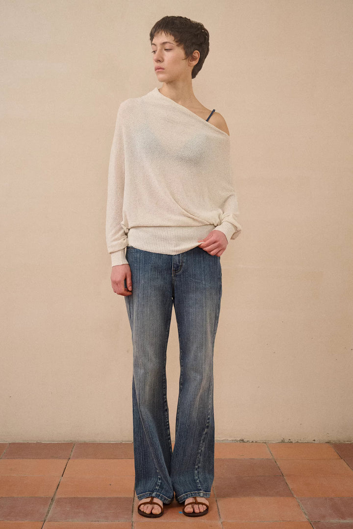 Semi-Sheer One Shoulder Sweater