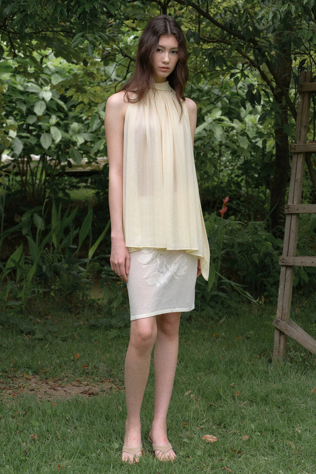 Floral Mesh Skirt - White