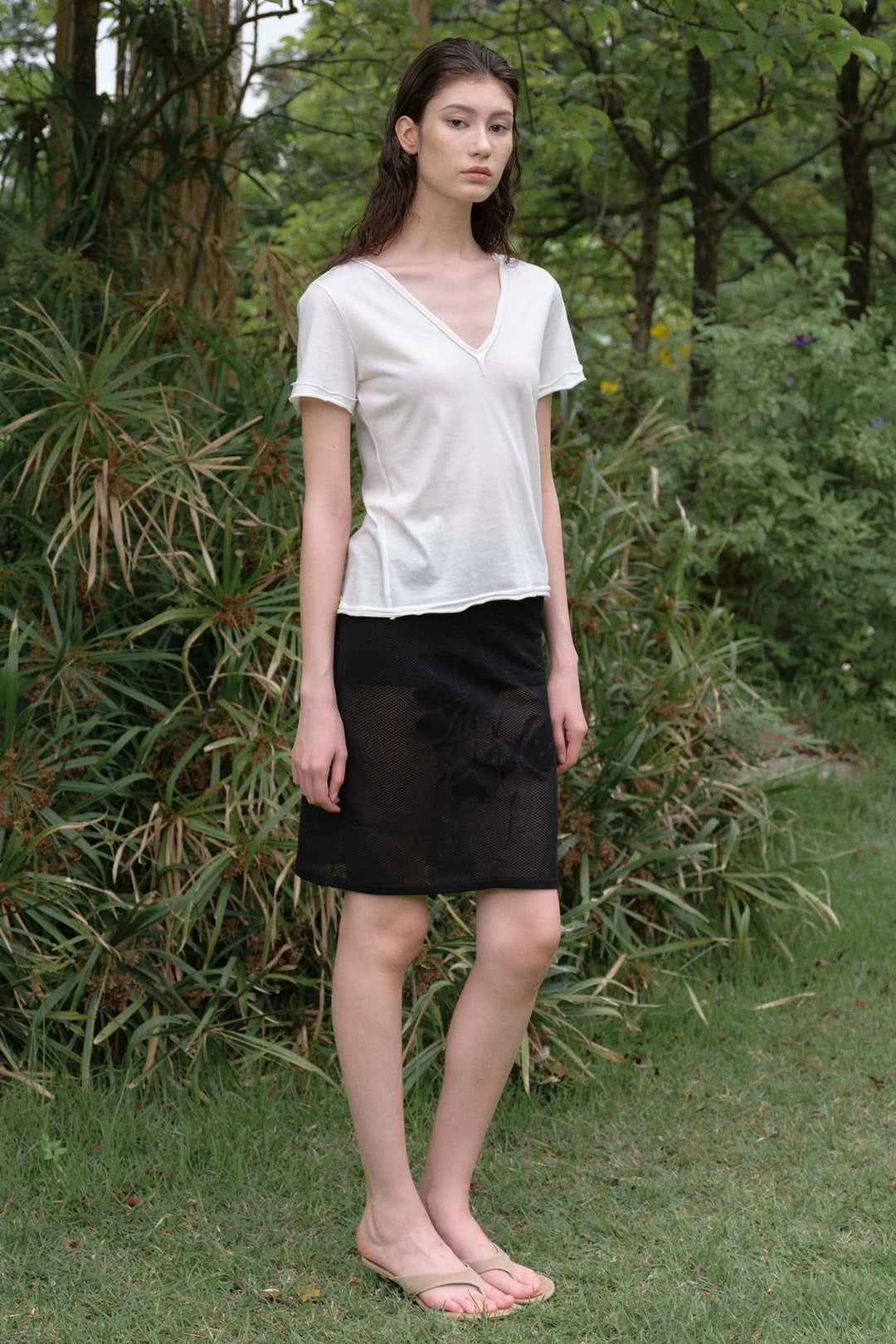 Floral Mesh Skirt - Black