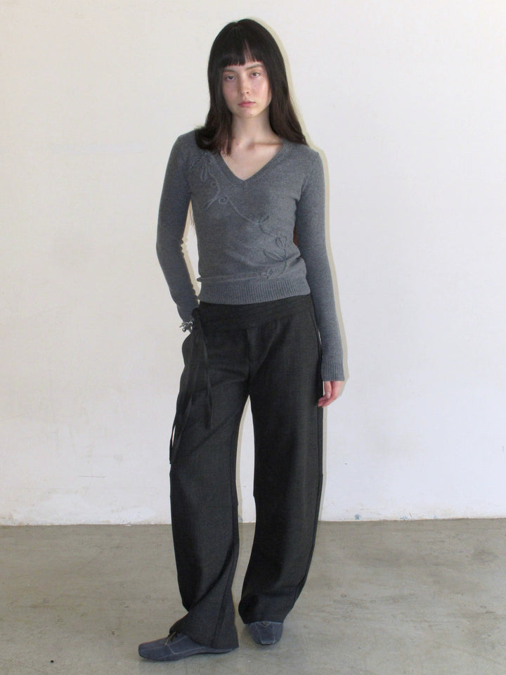 Embroidered Bow Sweater - Grey
