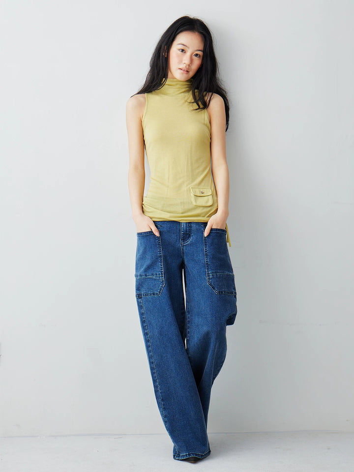 Pocket Detail Sleeveless Top