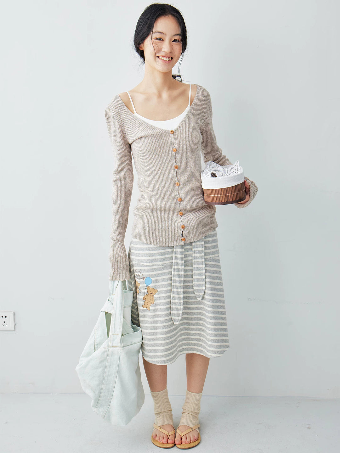 Ramie Blend Rib Knit Cardigan