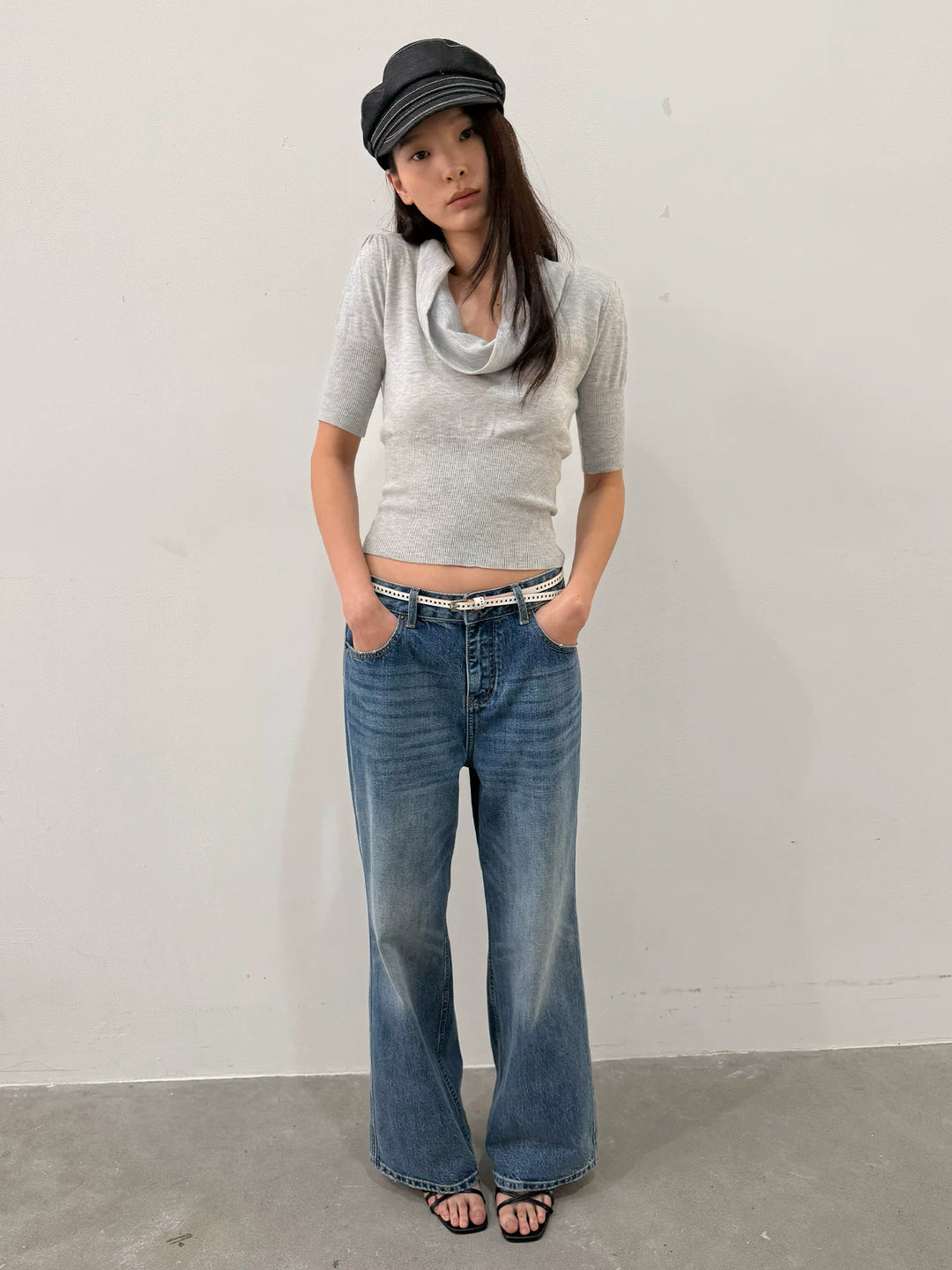 Cowl Neck Knit Top - Grey