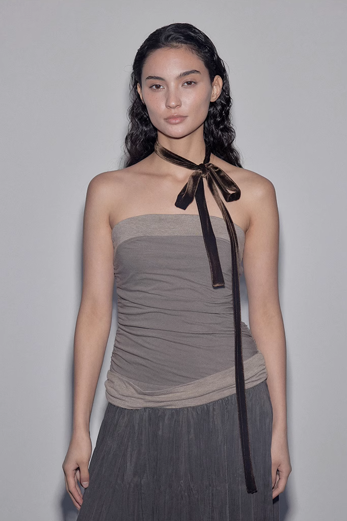 Strapless Pleated Maxi Dress