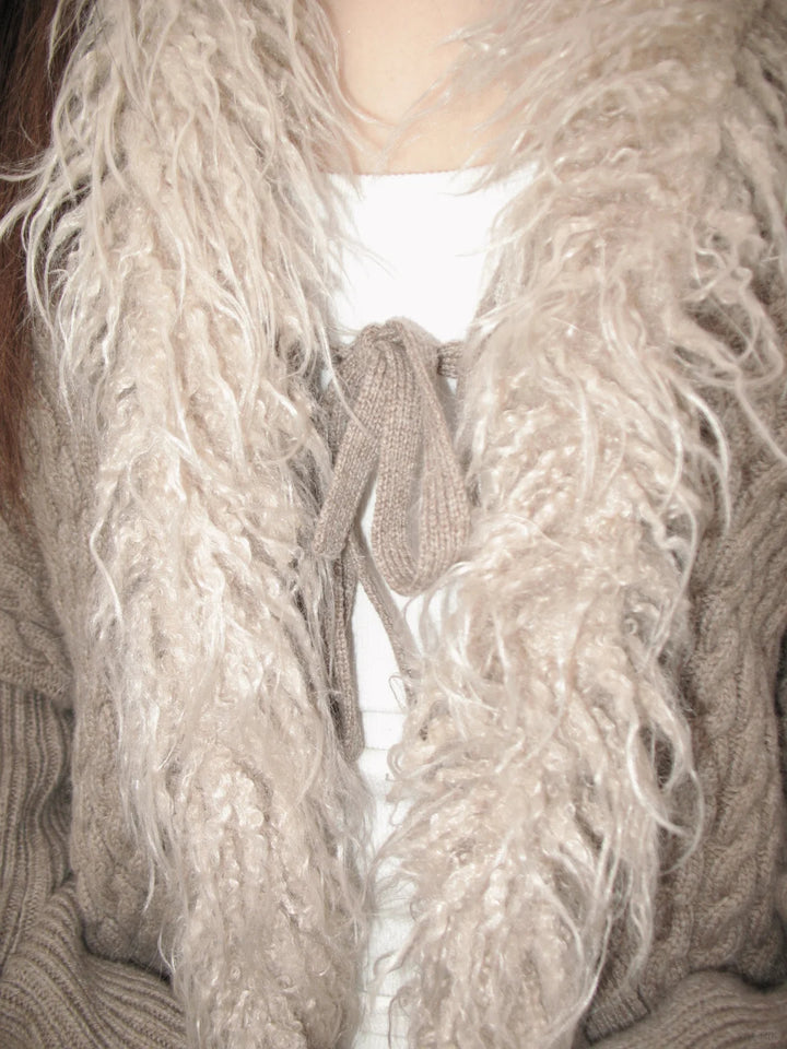 Faux Fur Trim Knit Cardigan