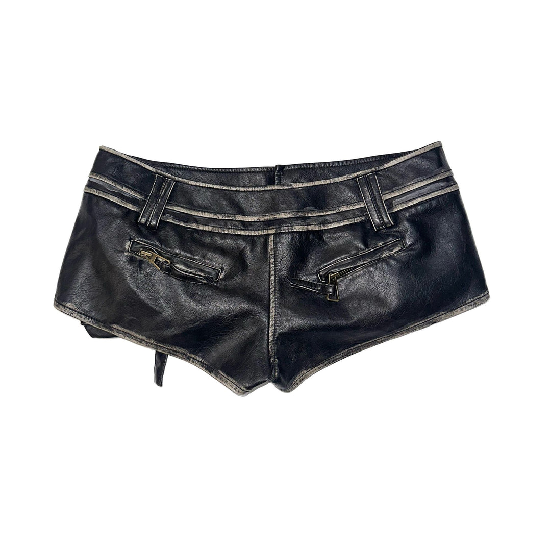 Low Rise Faux Leather Shorts - Black