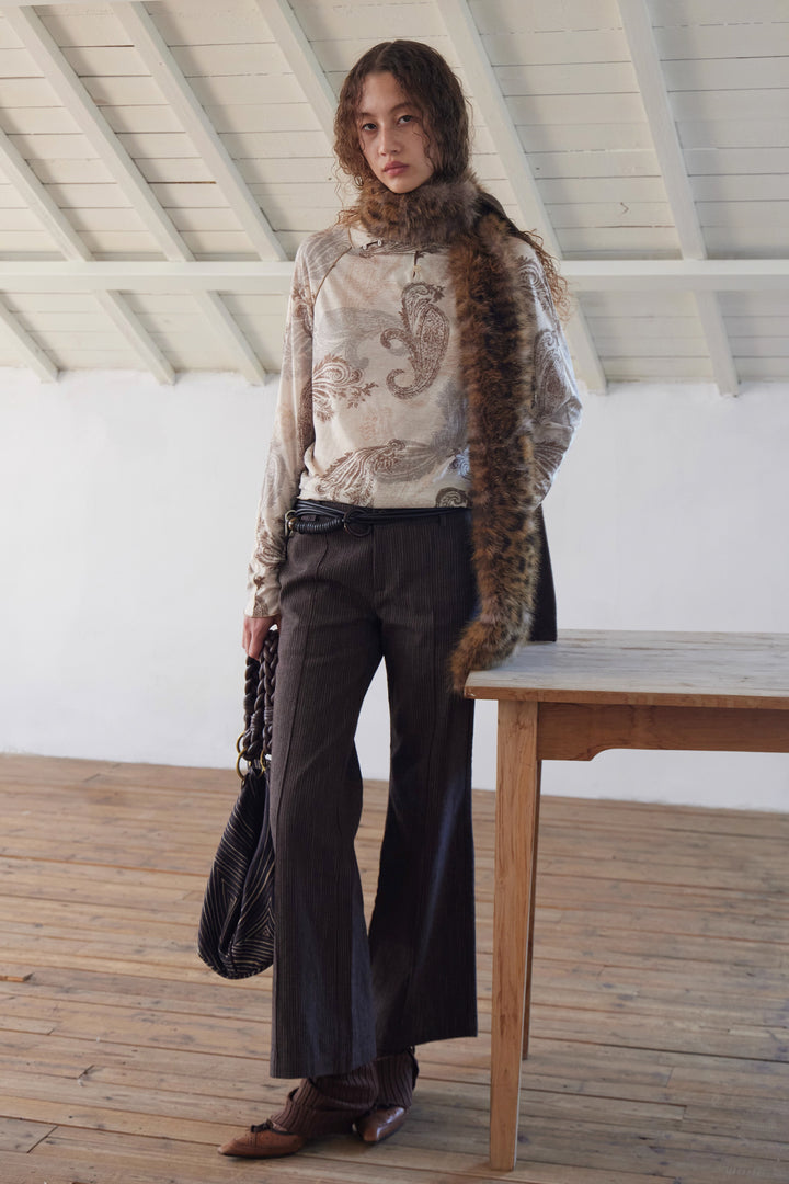 Pinstripe Flared Cropped Trousers