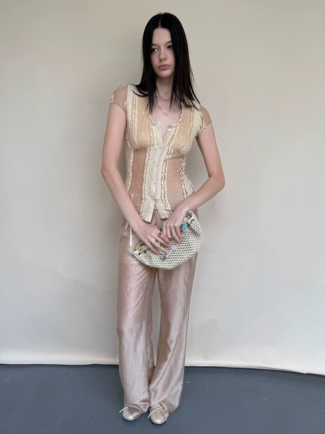 Contrast Panel Lace Top