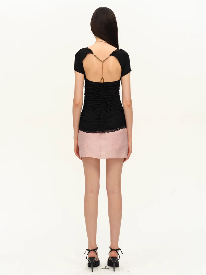 Ruched Open Back Top - Black