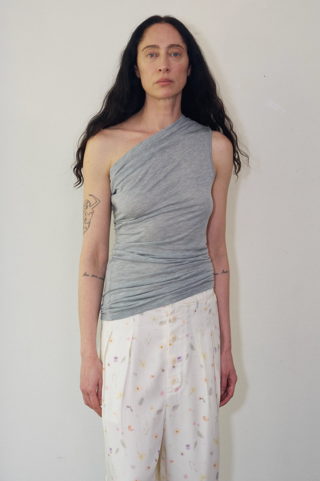 One Shoulder Tank Top - Light Grey