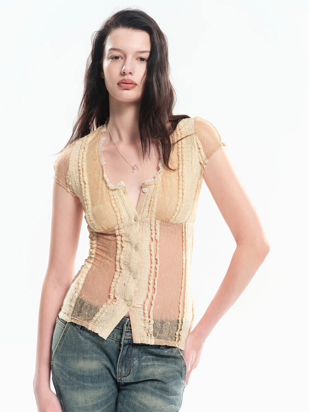 Contrast Panel Lace Top