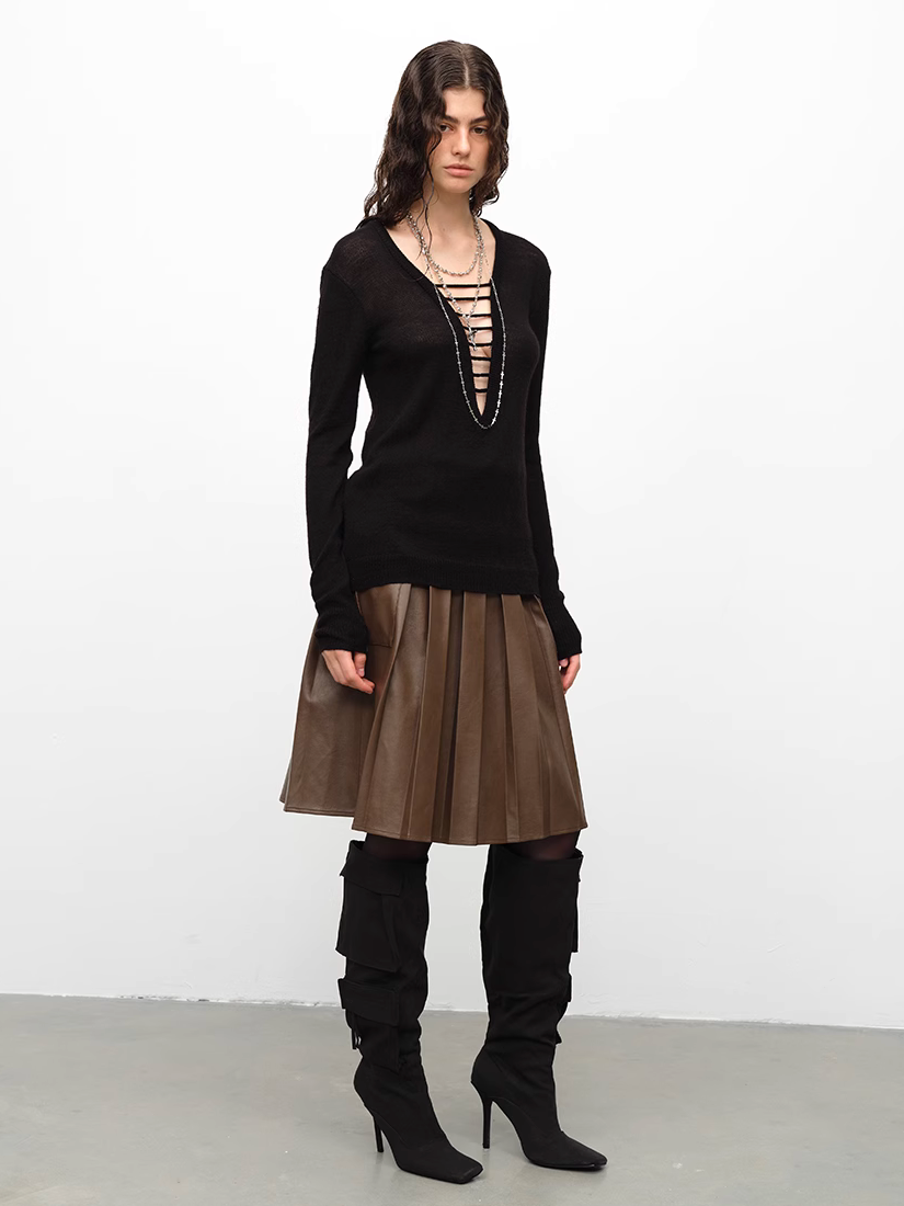 Cut Out Front Sweater - Black