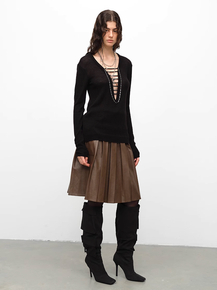 Cut Out Front Sweater - Black