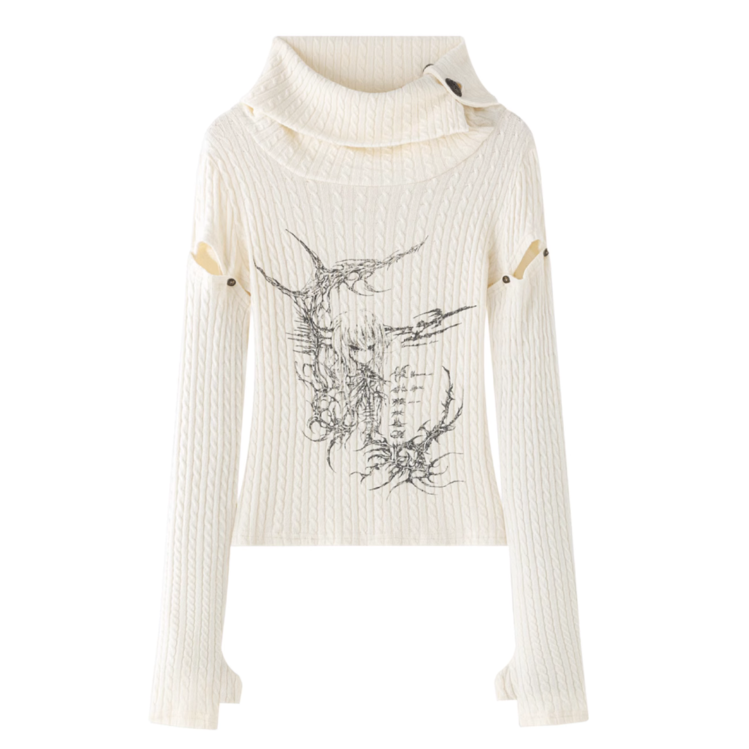 Detachable Sleeve Knit Sweater - Cream