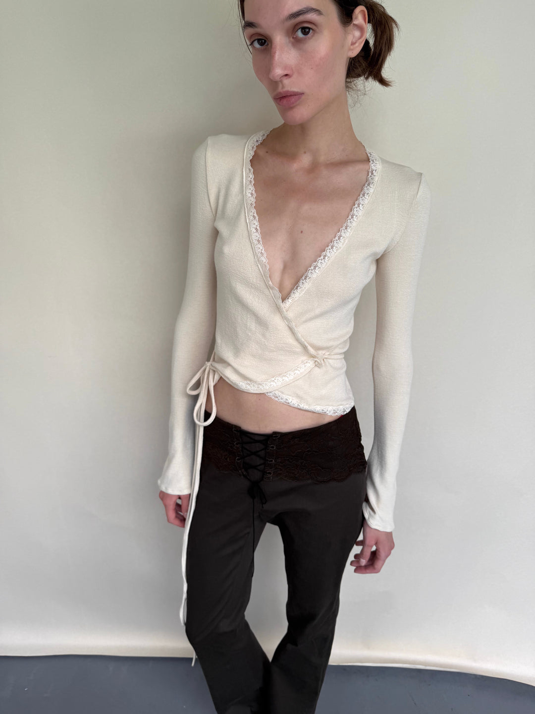 Lace Trim Wrap Cardigan - Cream