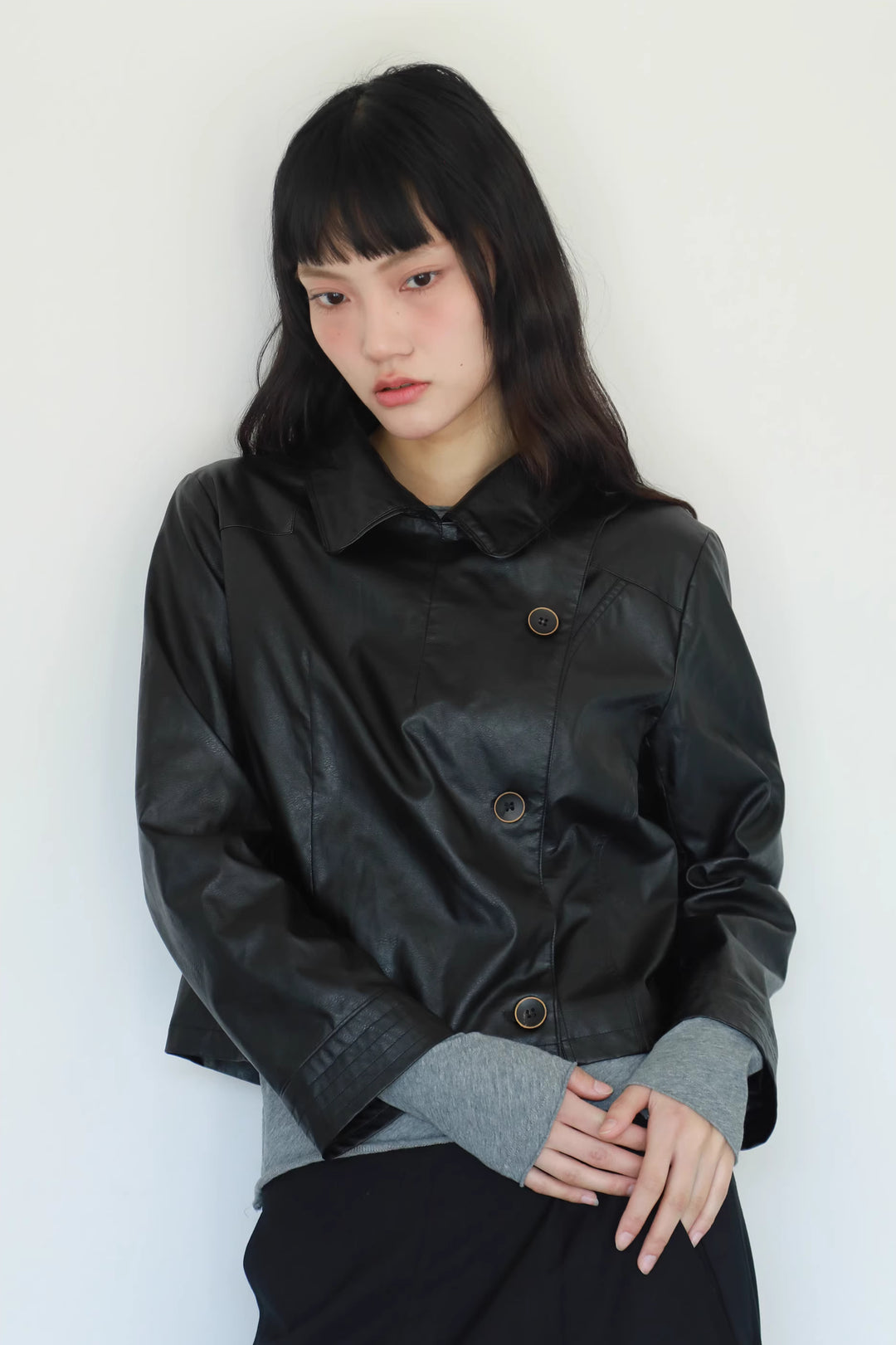 Button Up Faux Leather Jacket