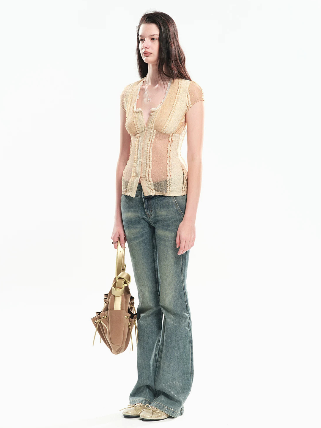 Contrast Panel Lace Top