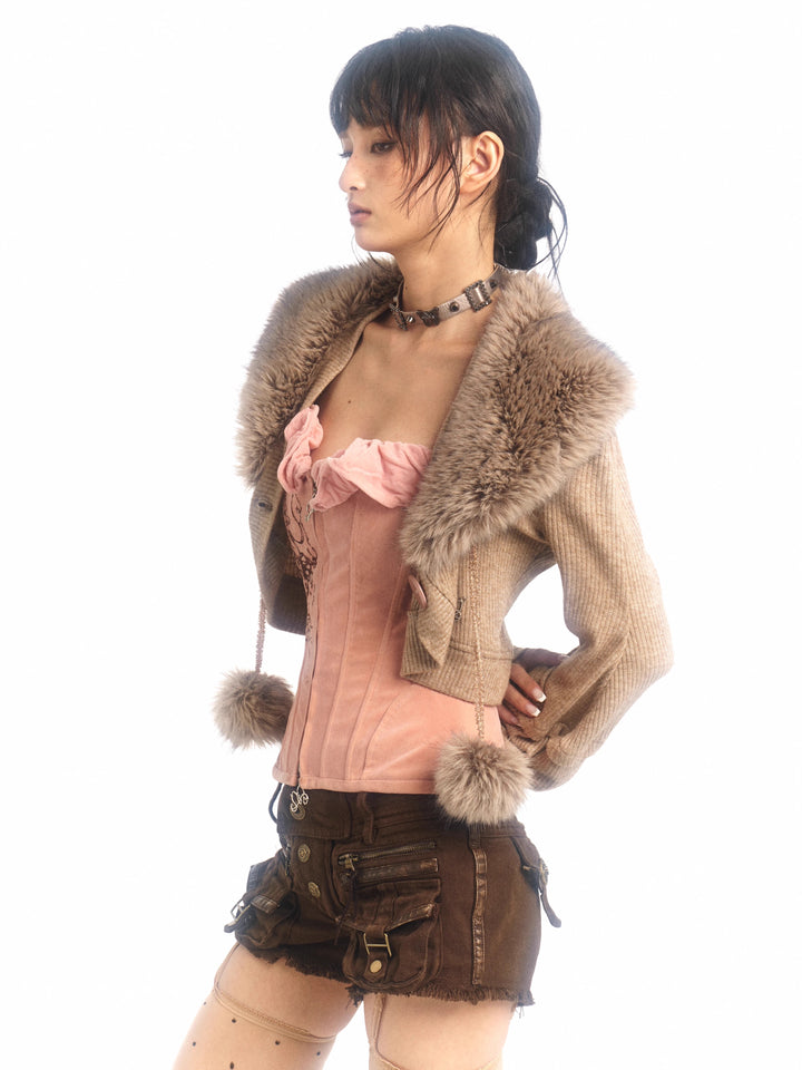 Faux Fur Trim Cardigan