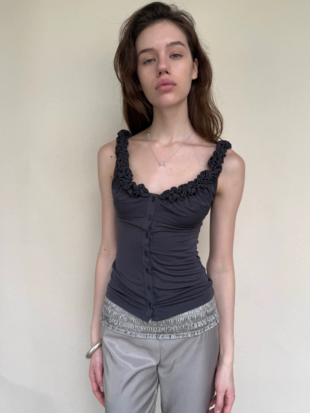 Ruffle Lace Back Top