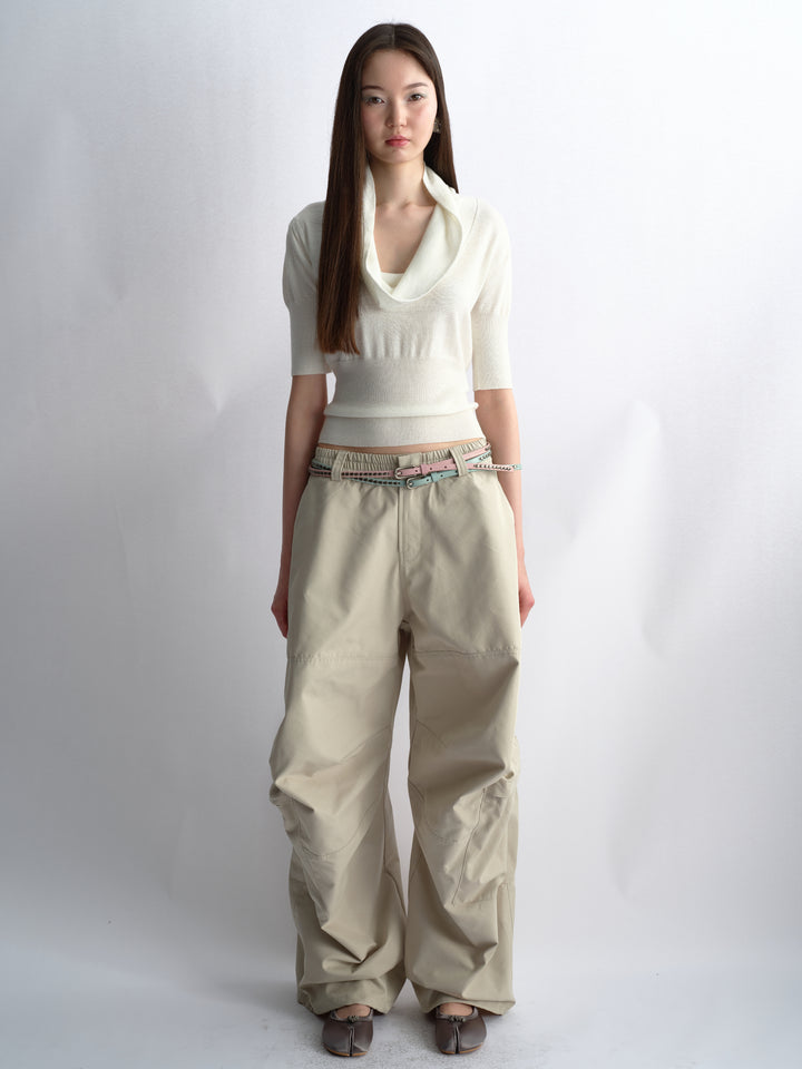 Pleated Cargo Pants - Beige
