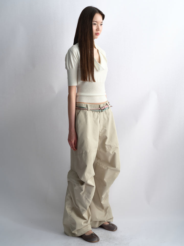 Pleated Cargo Pants - Beige