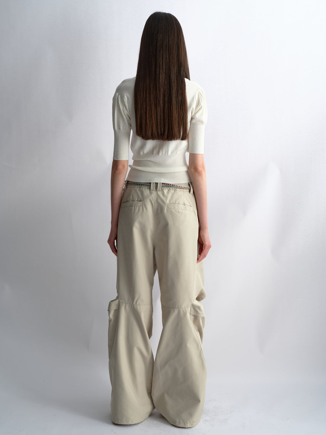 Pleated Cargo Pants - Beige