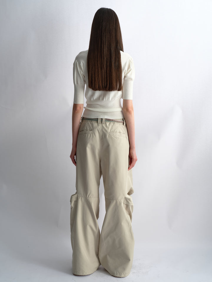 Pleated Cargo Pants - Beige