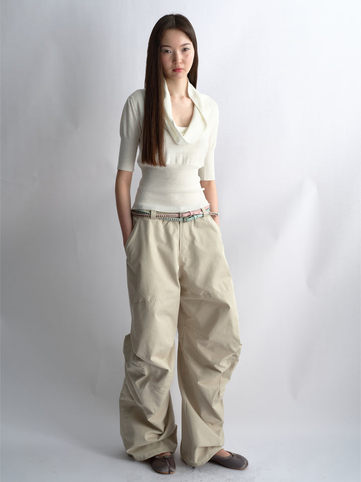 Pleated Cargo Pants - Beige