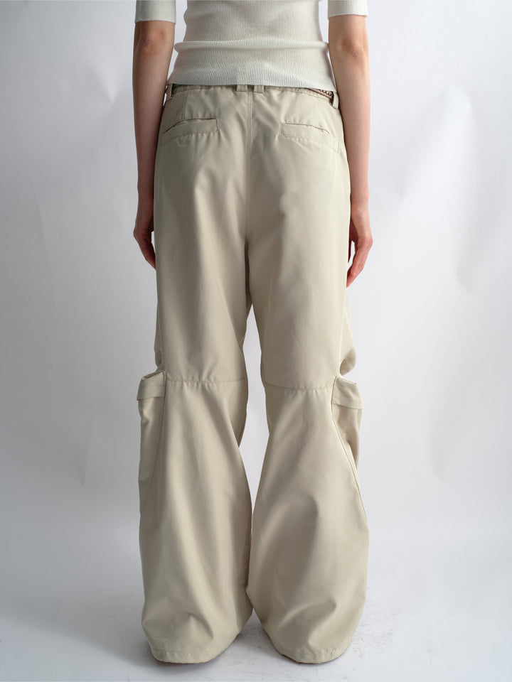 Pleated Cargo Pants - Beige