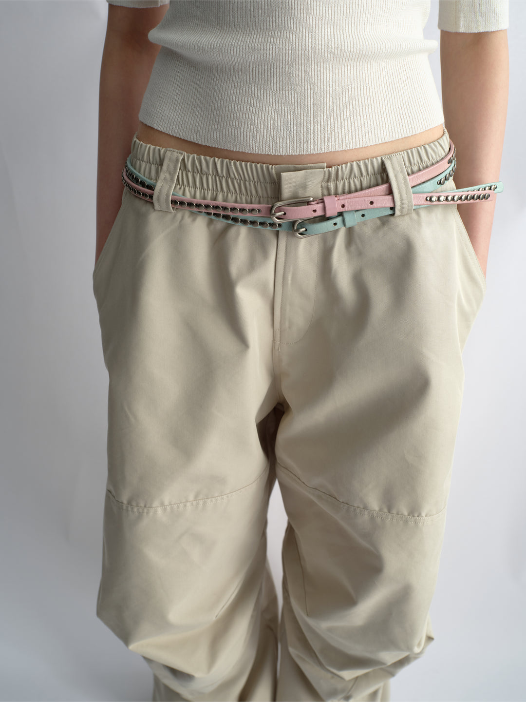 Pleated Cargo Pants - Beige