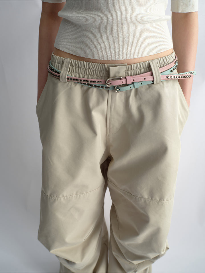 Pleated Cargo Pants - Beige