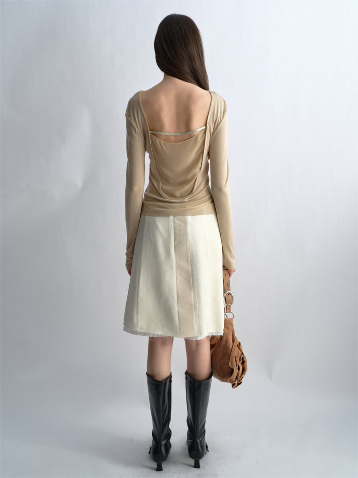 Open Back Knit Top - Beige
