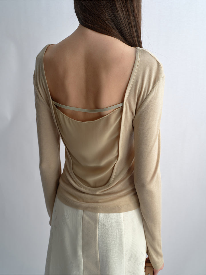 Open Back Knit Top - Beige
