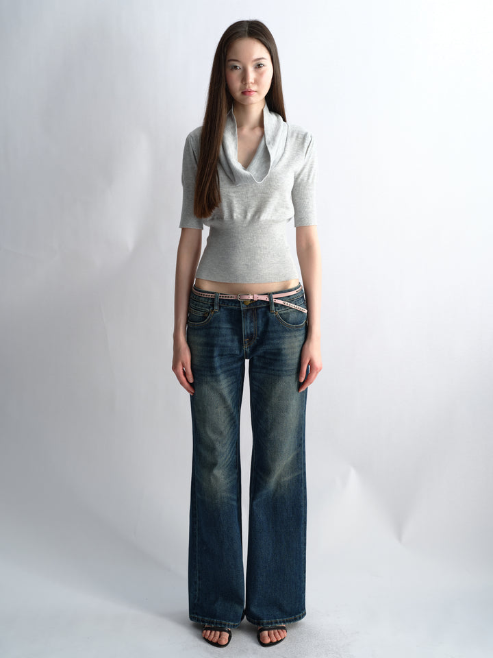 Cowl Neck Knit Top - Grey