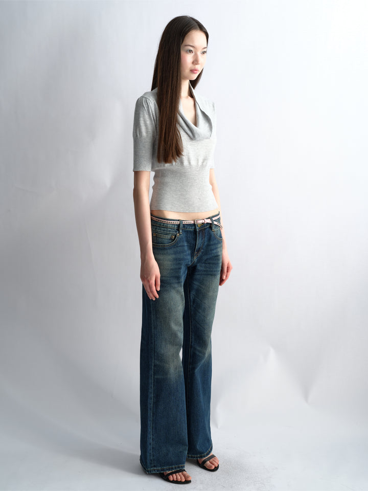 Cowl Neck Knit Top - Grey