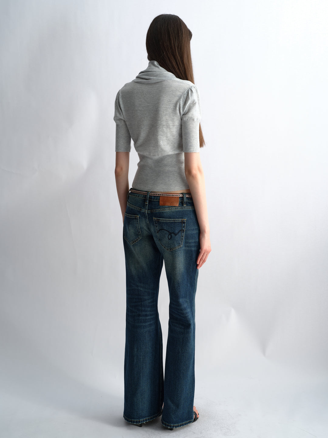 Cowl Neck Knit Top - Grey
