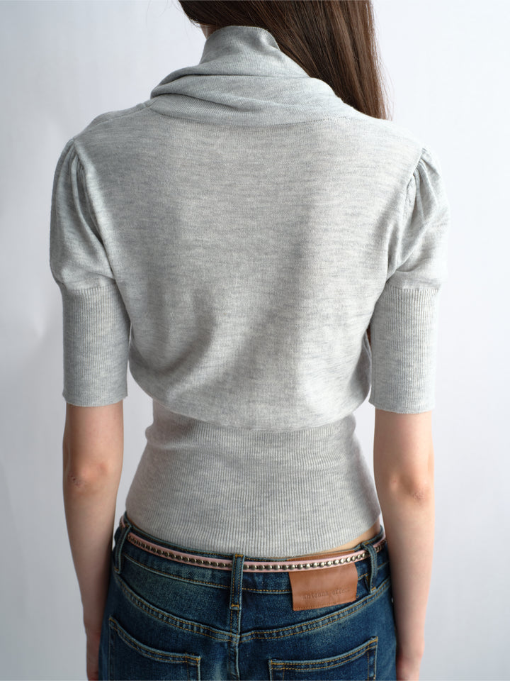 Cowl Neck Knit Top - Grey