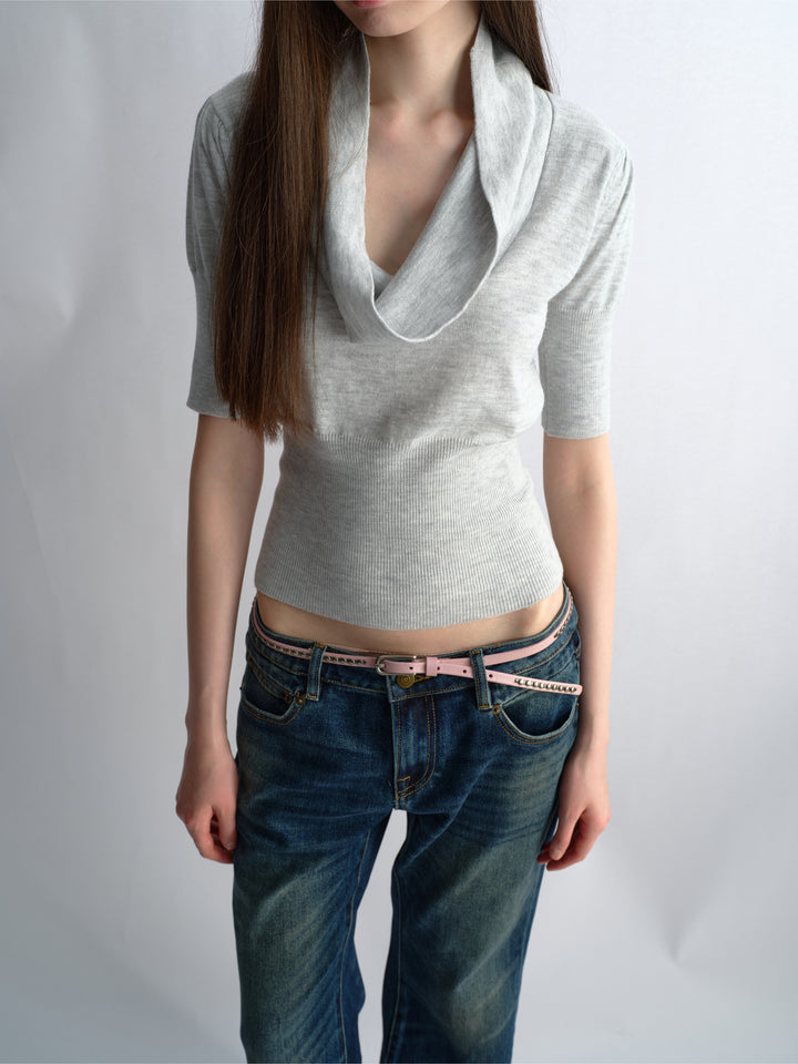 Cowl Neck Knit Top - Grey