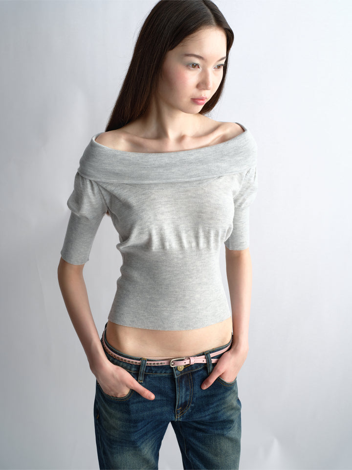 Cowl Neck Knit Top - Grey