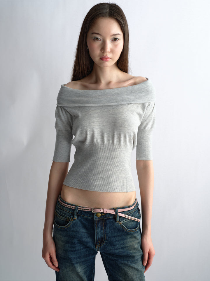 Cowl Neck Knit Top - Grey