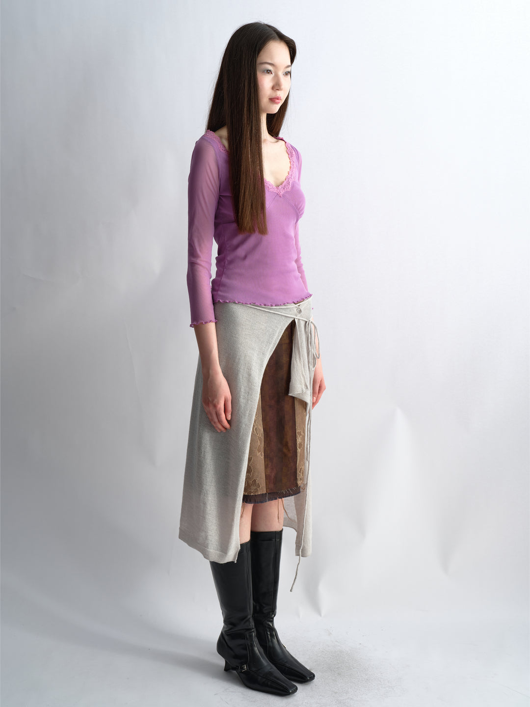 Knit Wrap Skirt - Grey