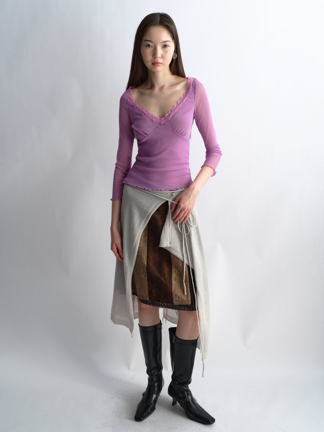 Knit Wrap Skirt - Grey