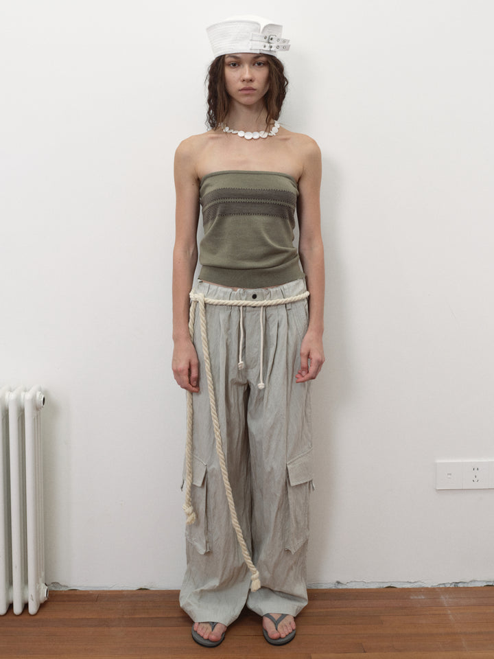 Wrinkled Effect Cargo Pants - Khaki