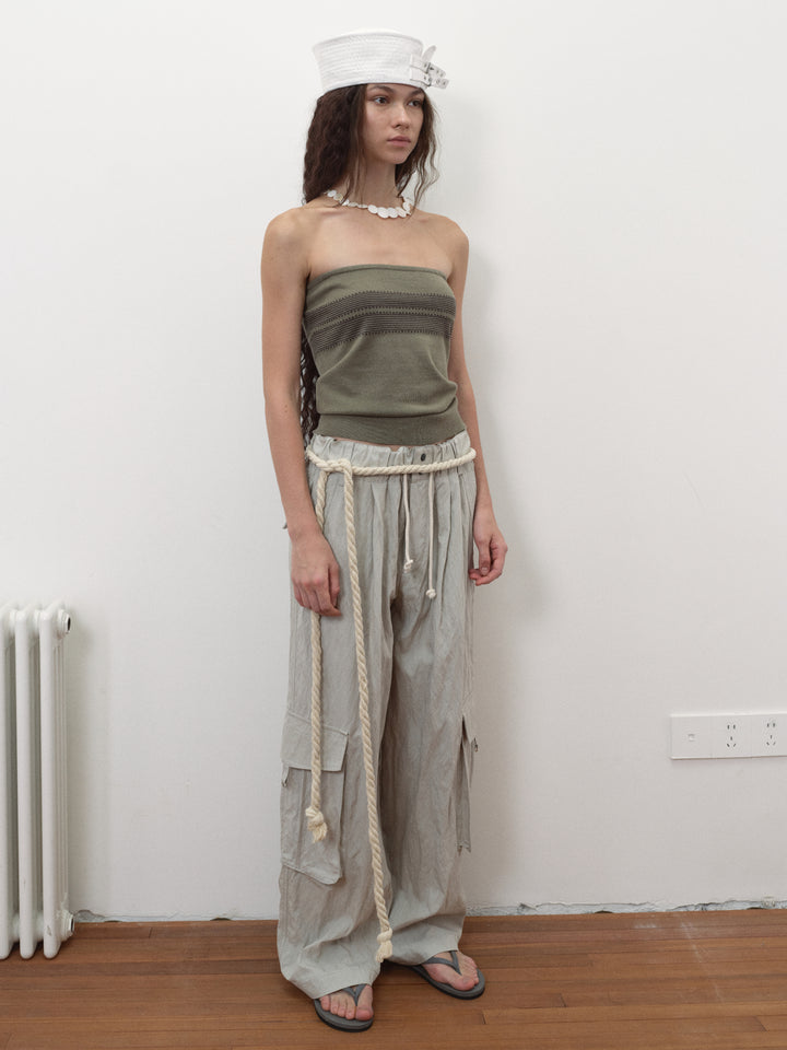 Wrinkled Effect Cargo Pants - Khaki
