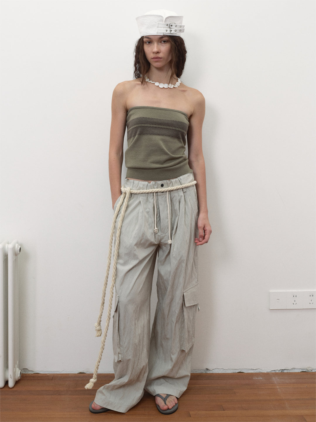Wrinkled Effect Cargo Pants - Khaki