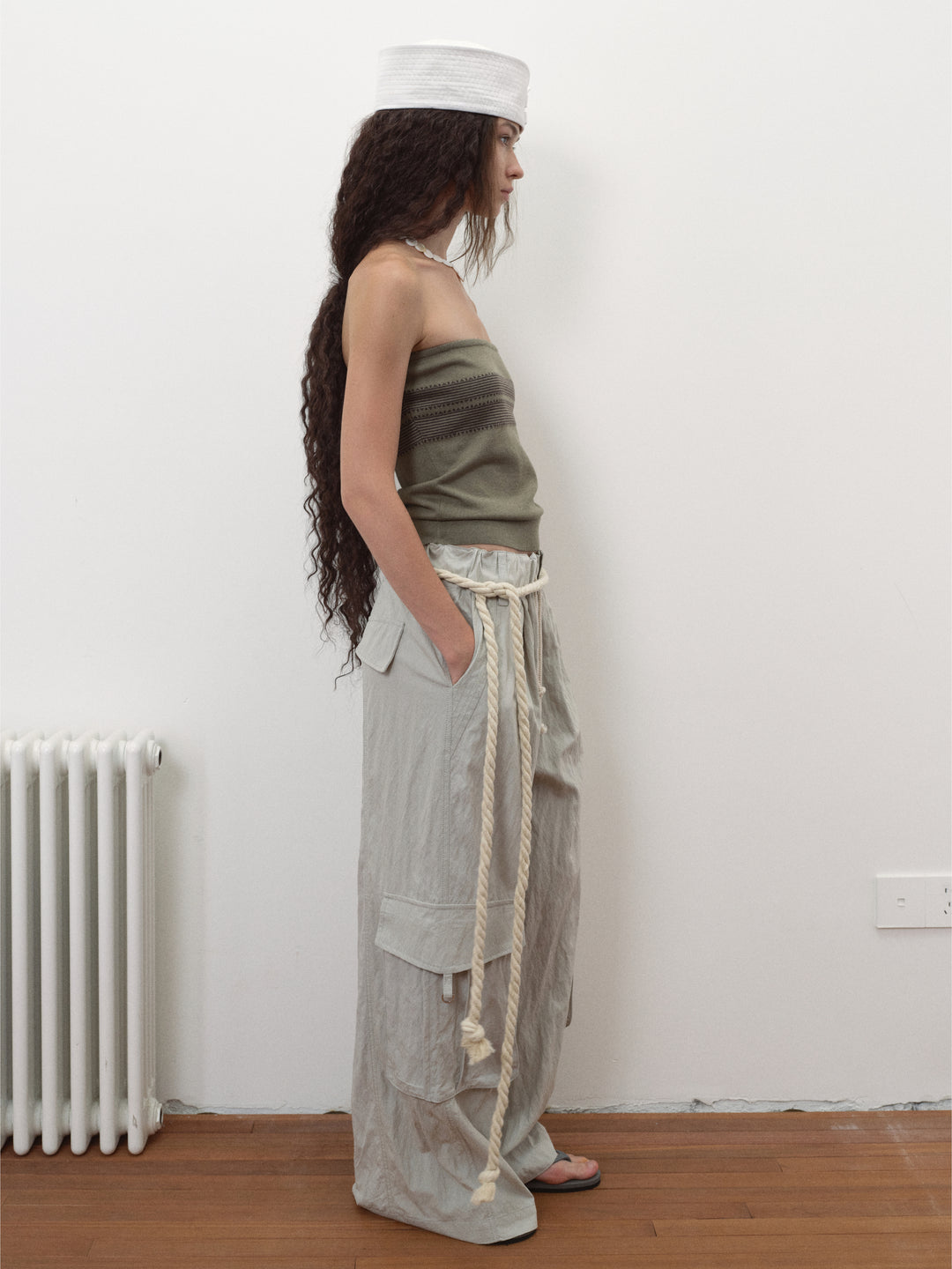 Wrinkled Effect Cargo Pants - Khaki